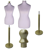 Display Geek Female Dressmakers Dummy Silver Torso with Gold wood Round Base Stand